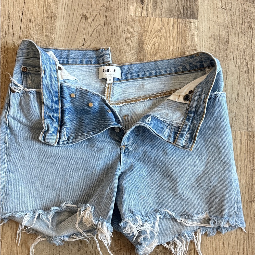 Agolde Light Blue Distressed Jean Shorts